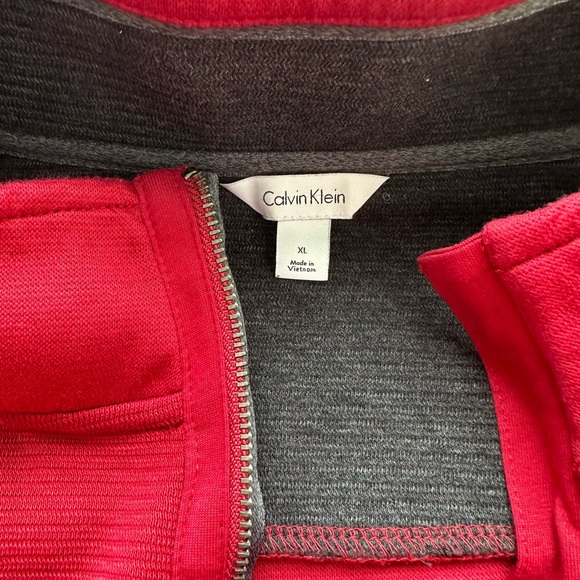 Calvin Klein red men’s quarter zip sweatshirt with collar red with gray accent - Picture 3 of 3